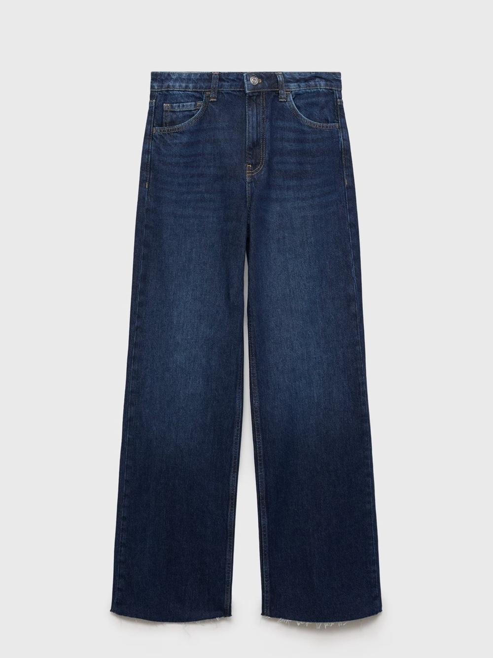 Mango Women's High-Rise Wide Leg Cotton Jeans - Dark Blue Size 4